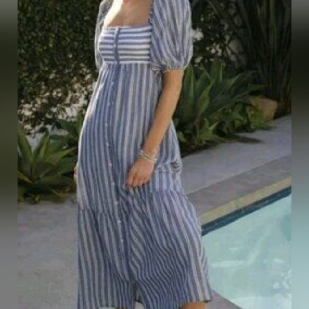 Emerson Fry Striped Maxi Dress in Blue and White
